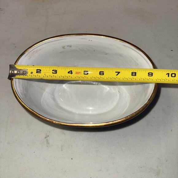 Vintage Oriental Accent Oval Bowl Chinese Porcelain Gold Rim - Picture 5 of 6